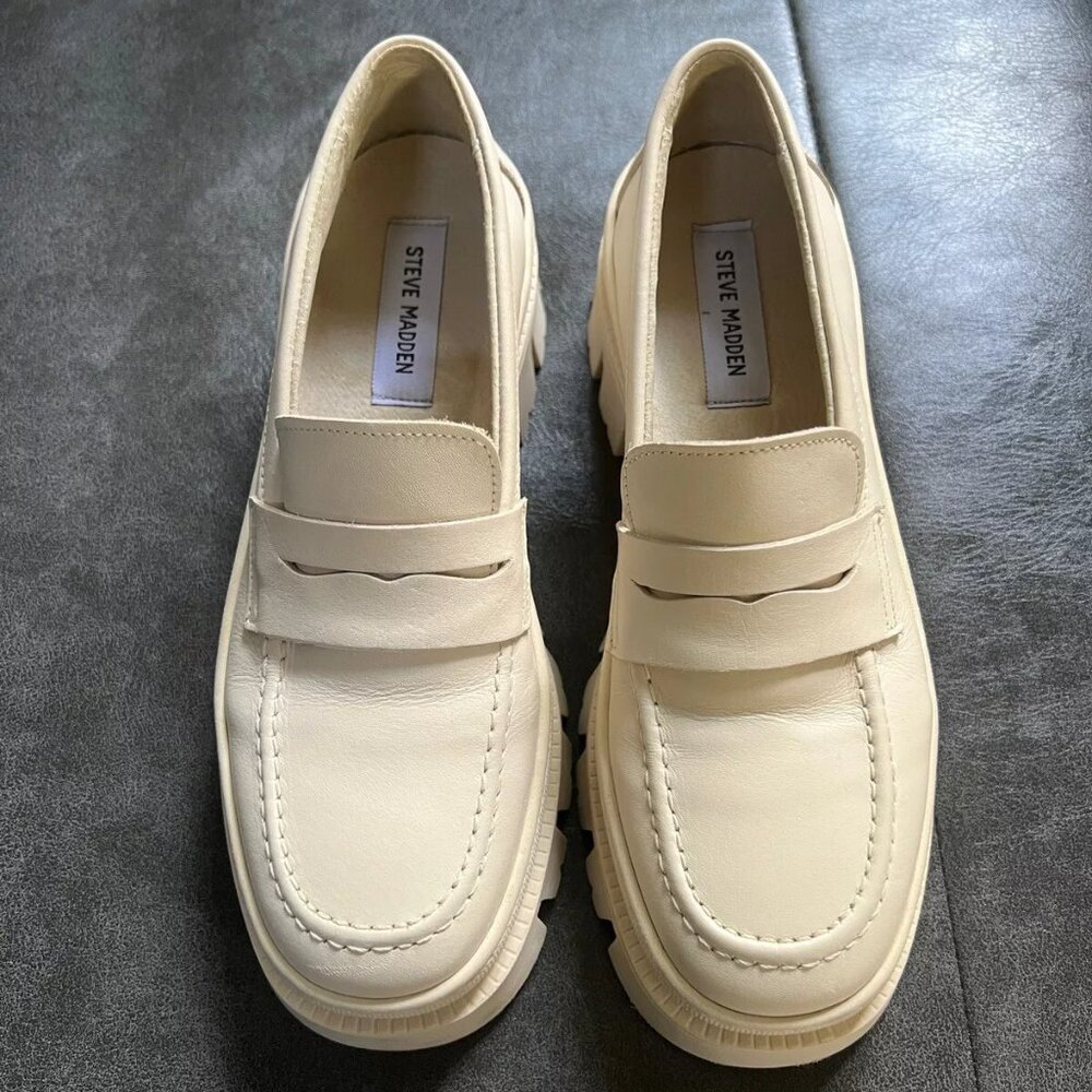 Steve Madden Faylin 100% Leather Chunky Cream Loafers 8